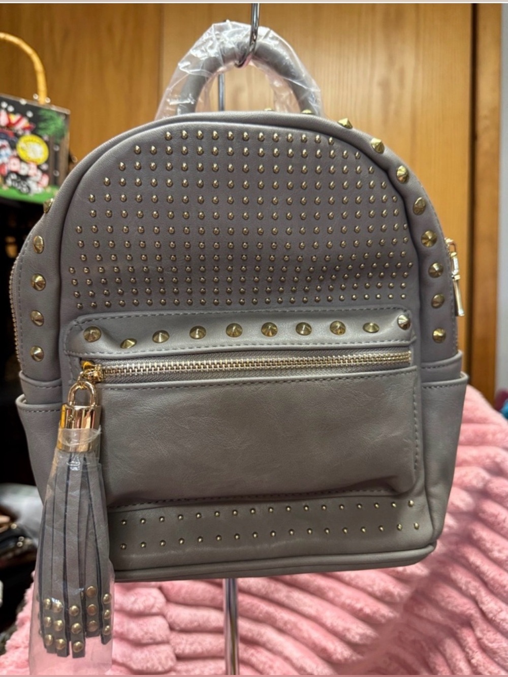 B Brentano Vegan Studded Mini Daypack with Tassel Accents.